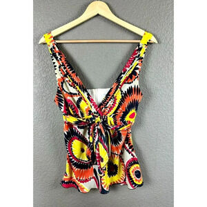 Trina Turk Silk Top Blouse Size 4 Colorful Sleeveless Geometric Multicolor